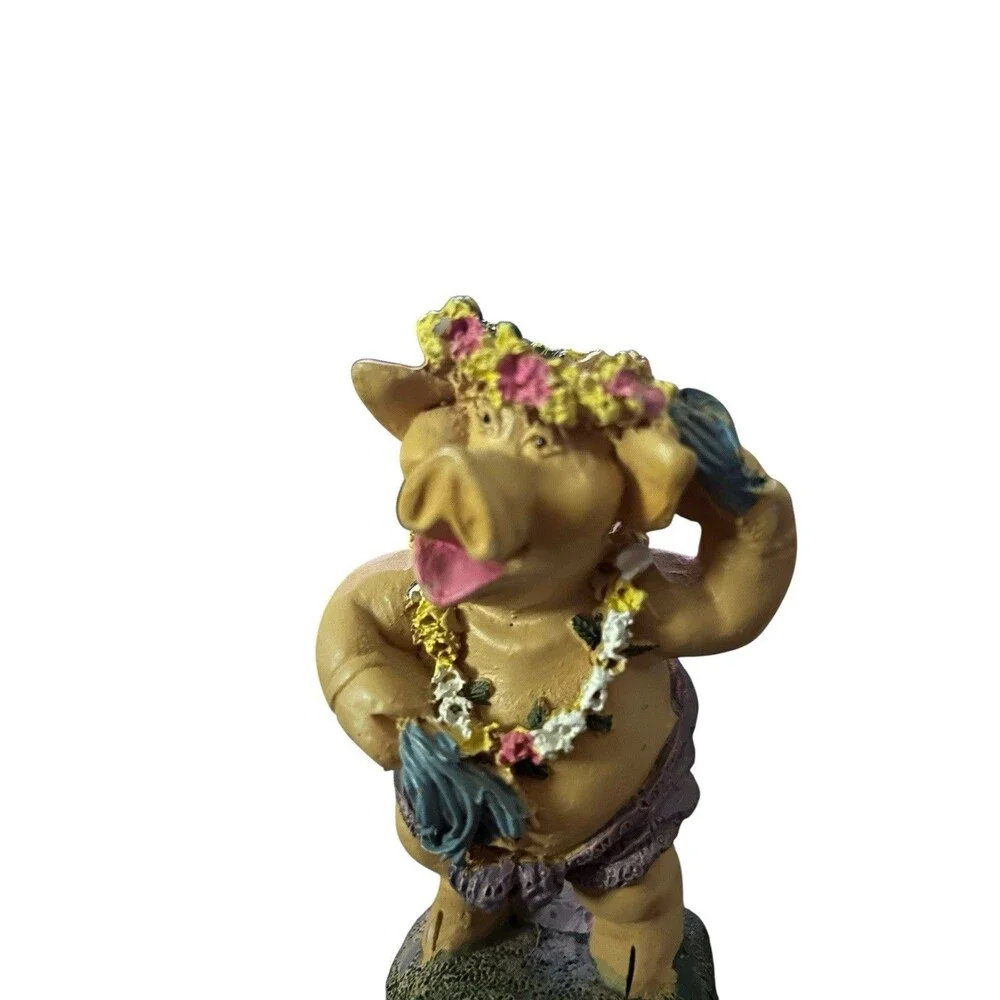 Hula Pig Figurine Tropical Luau Statue Resin Hawaiian Decor 4-5”